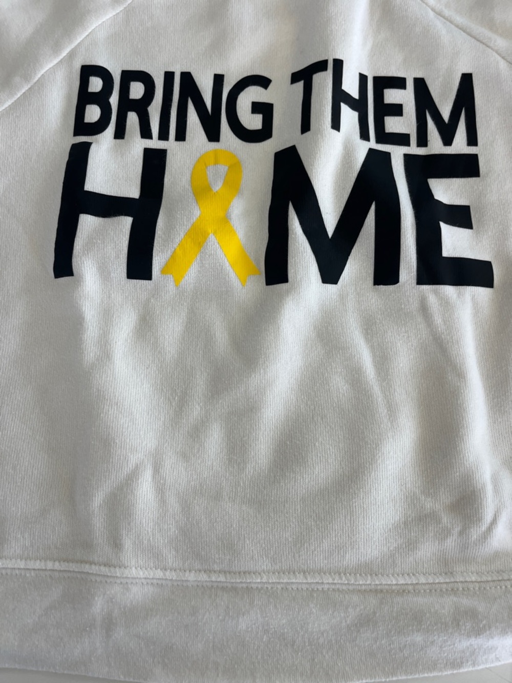 Bring Them Home White Sweatshirt with Yellow Ribbon